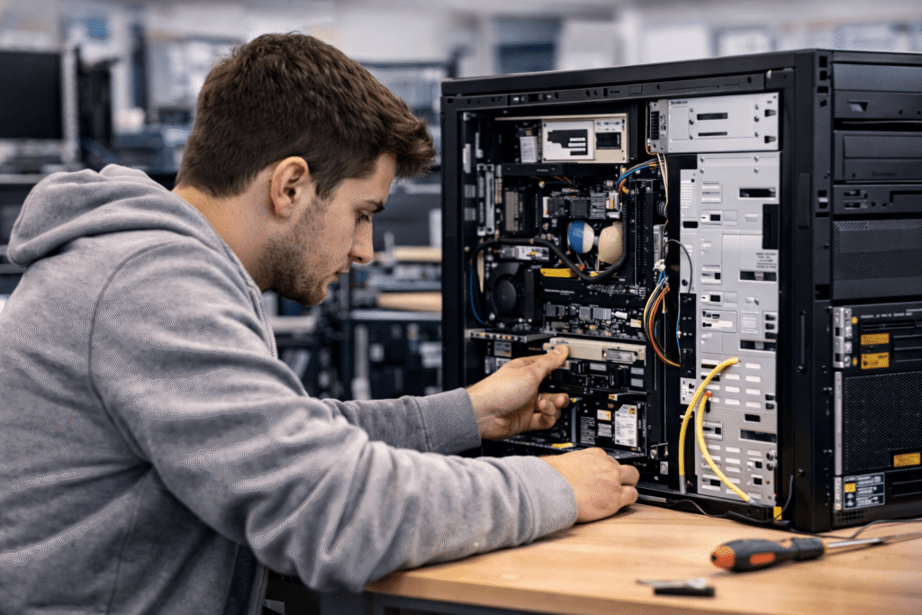 Alumnado montando un equipo informático
